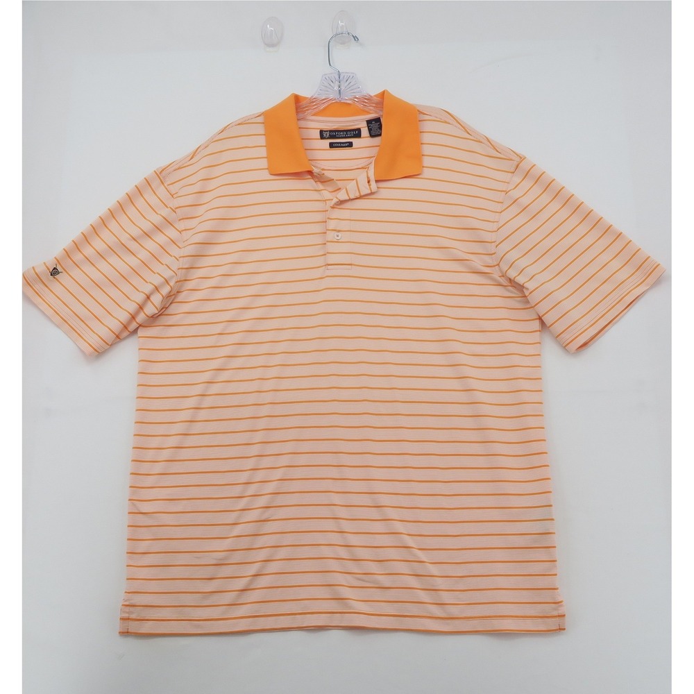 Oxford Golf Super Dry Polo Shirt Men XL Orange White Striped Coolmax ShortSleeve